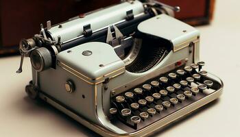 ai gerado velho formado máquina de escrever em de madeira mesa evoca nostalgia gerado de ai foto