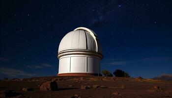 ai gerado explorando a noite céu, uma galáxia leitoso caminho gerado de ai foto