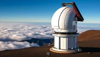 ai gerado montanha pico, Claro céu, telescópio, explorando natureza maravilhas gerado de ai foto