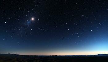 ai gerado noite céu, montanha pico, brilhando Estrela trilha gerado de ai foto