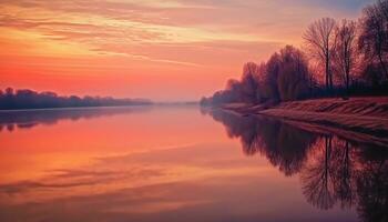 ai gerado vibrante pôr do sol reflete tranquilo beleza dentro natureza gerado de ai foto