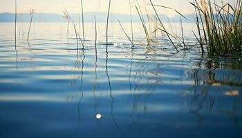 ai gerado tranquilo cena do azul água reflete vibrante verão gerado de ai foto