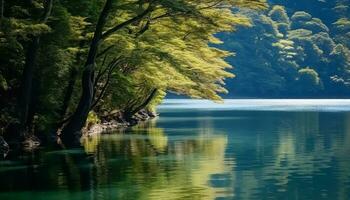 ai gerado tranquilo cena do uma verde floresta refletindo beleza gerado de ai foto