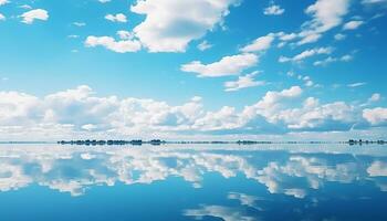 ai gerado tranquilo cena do azul céu refletindo em água gerado de ai foto