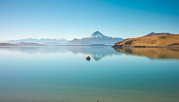 ai gerado majestoso montanha pico reflete tranquilo azul água gerado de ai foto