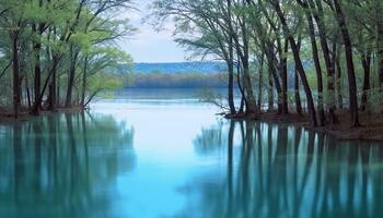 ai gerado tranquilo cena do azul água reflete natureza beleza gerado de ai foto