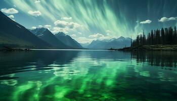 ai gerado majestoso montanha pico reflete dentro tranquilo lagoa gerado de ai foto