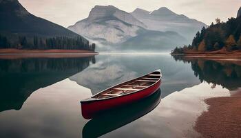 ai gerado tranquilo cena do canoagem em montanha lago gerado de ai foto