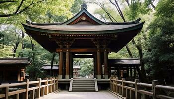 ai gerado antigo pagode dentro tranquilo japonês formal jardim gerado de ai foto