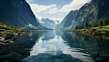 ai gerado majestoso montanha alcance reflete tranquilo beleza dentro natureza gerado de ai foto