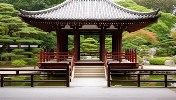 ai gerado antigo pagode dentro tranquilo japonês formal jardim gerado de ai foto