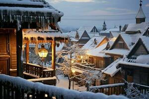 ai gerado Nevado telhados - generativo ai foto