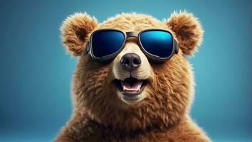 ai gerado fofa Urso dentro oculos de sol foto