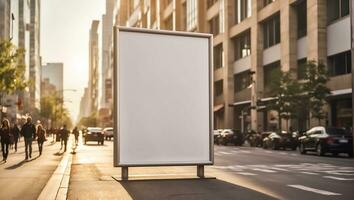 ai gerado em branco publicidade bandeira em a dia rua foto