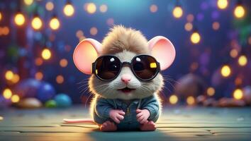 ai gerado fofa engraçado rato vestindo oculos de sol foto