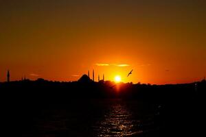 silhueta do suleymaniye mesquita e gaivota. Ramadã ou islâmico fundo foto