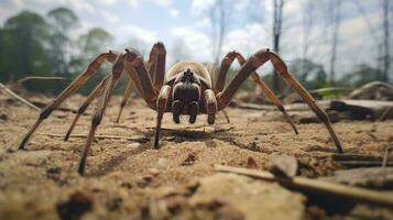 ai gerado foto do Castanho recluso aranha em uma chão. generativo ai