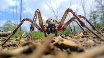 ai gerado foto do Castanho recluso aranha em uma chão. generativo ai