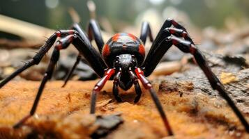 ai gerado foto do redback aranha em uma chão. generativo ai