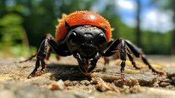 ai gerado foto do veludo formiga em uma chão. generativo ai