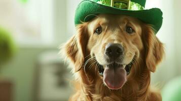 ai gerado fofa cachorros com duende chapéus, st. patrick's dia foto