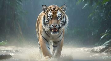 ai gerado de tigre ataque, realista imagens do selvagem animal ataques foto