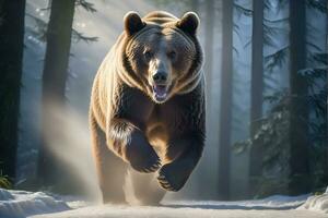 ai gerado de urso ataque, realista imagens do selvagem animal ataques foto