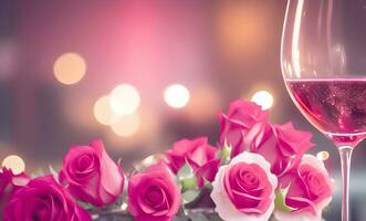 ai gerado rosas e vinho óculos em a mesa para a comemorar dia dos namorados dia.gerar ai foto