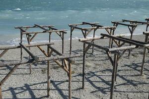 quadros do Histórico para toldos em a de praia. a de praia do novorossiysk foto