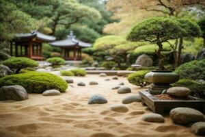 ai gerado minimalista zen japonês jardim para espiritual meditação e relaxamento foto