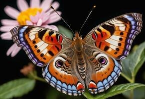 ai gerado uma borboleta é sentado em uma plantar com folhas foto