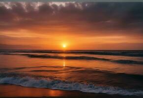 ai gerado uma lindo pôr do sol sobre a oceano com ondas foto