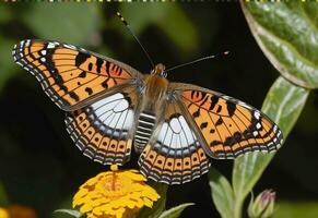 ai gerado uma borboleta é sentado em uma plantar com folhas foto