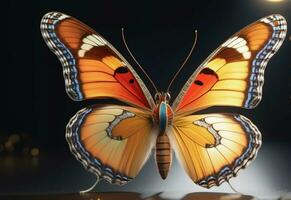 ai gerado uma borboleta com azul e laranja asas é em uma verde folha foto