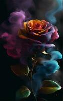 ai gerado três rosas com fumaça e cores foto