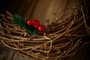 Natal decoração em uma de madeira fundo. seletivo foco. feriado. foto