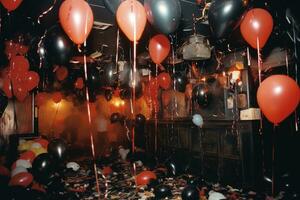 ai gerado balões preenchidas a quarto depois de a celebração. foto