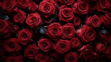 ai gerado natural vermelho rosas fundo, flores muro. romântico floral papel de parede, dia dos namorados conceito foto