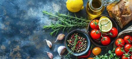 ai gerado ingredientes do coração amigáveis Mediterrâneo dieta este fornece a a maioria saúde benefícios foto