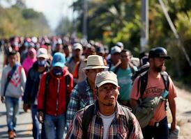 ai gerado mexicano refugiados cruzando fronteira do a EUA na esperança para Melhor futuro procurando asilo e proteção foto