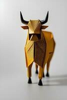 ai gerado origami vaca em luz fundo foto