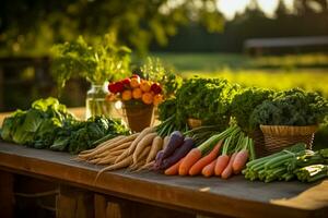 ai gerado colheita esplendor, fresco legumes dentro luz solar foto
