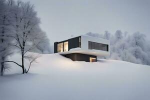 ai gerado moderno casa dentro uma inverno país das maravilhas foto