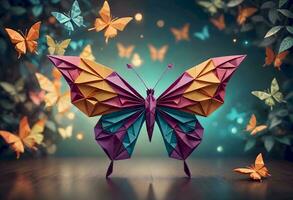 ai gerado colorida origami borboleta foto