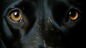 ai gerado olhos do a adulto Preto cachorro olhando às a Câmera, seletivo foco, animal Cuidado idéia foto