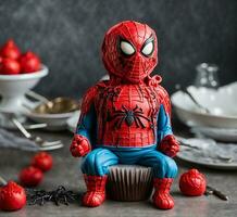 ai gerado dia das Bruxas Bolinho com chocolate e aranha para crianças festa decoração. foto