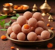 ai gerado rava laddu ou semolina laddoo ou Rawa ladu, uma popular doce prato a partir de Maharashtra, Índia foto