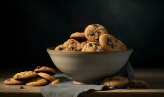 ai gerado biscoitos com chocolate salgadinhos em topo do isto. generativo ai. foto