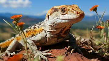 ai gerado skink lagarto em uma areia duna dentro Está natural habitat, publicidade foto do uma réptil, idéia sobre estudando animais dentro uma terrário