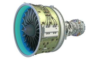 turbofan aeronave motor 3d Renderização em branco fundo foto